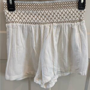 White and Tan Smocked Shorts